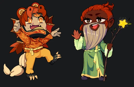 LongDays Maskottchen Larry und Ana cosplay als Drache und Zauberer