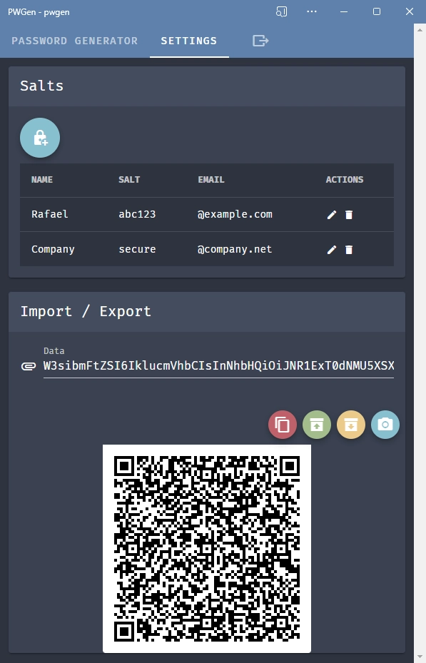 Seite Einstellungen von Password Manager