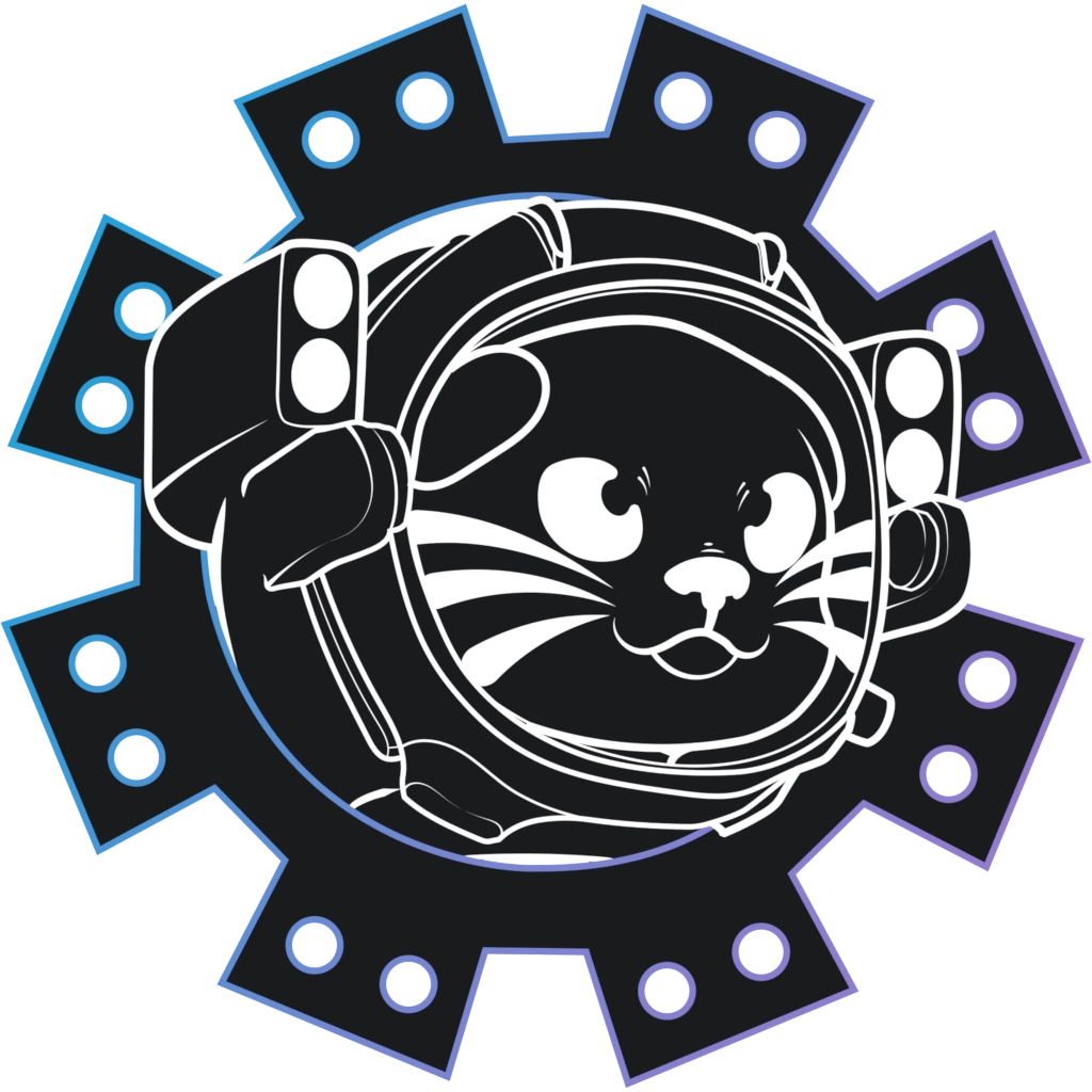 Logo: Otter mit Astronautenhelm eingefasst von einem Zahnrad